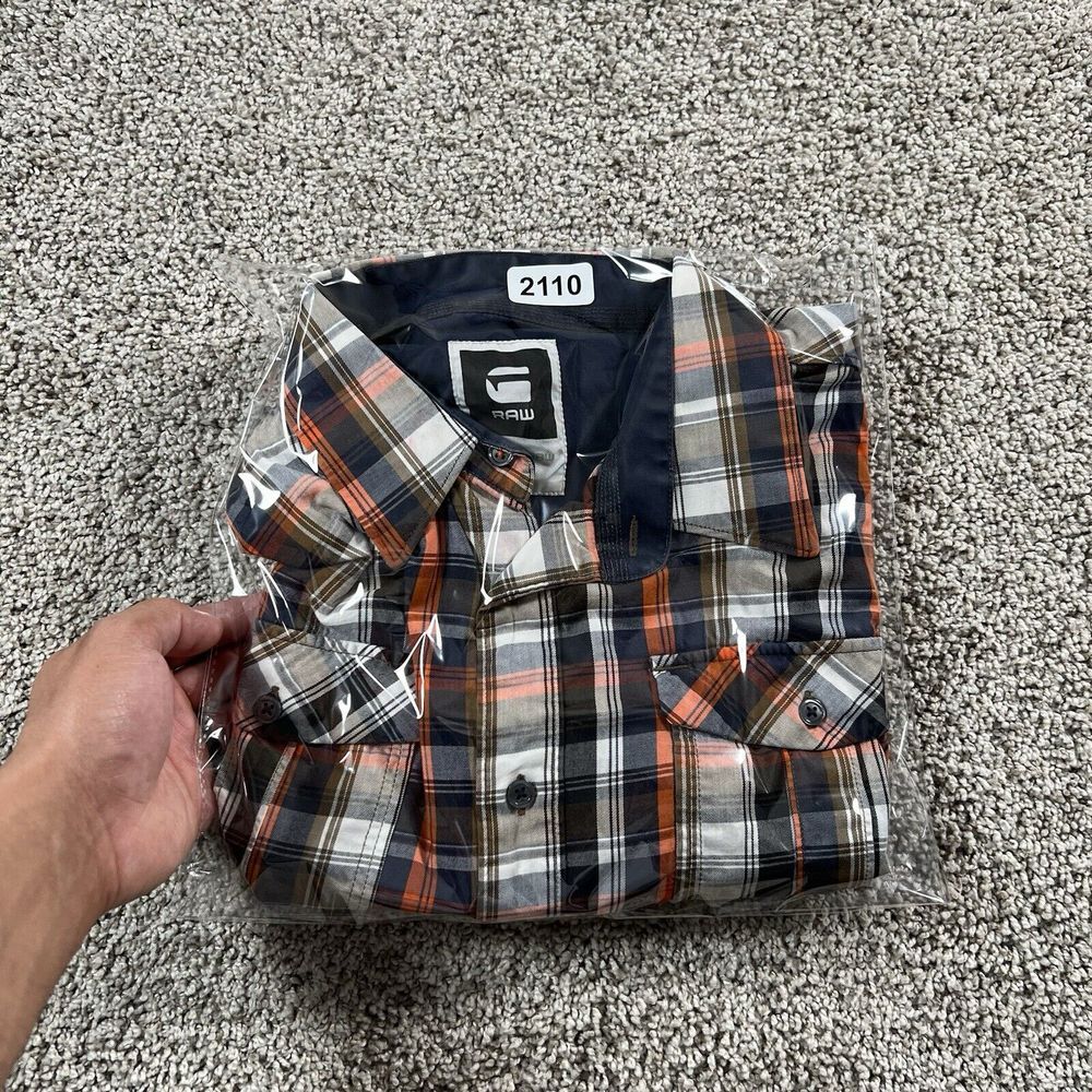 G Star Raw Shirt Mens XL‎ Orange Brown Flannel Classic Preppy Long Sleeve Casual - Picture 11 of 11